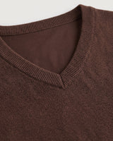Fine Knit Wool V-Neck Sweater — Brown
