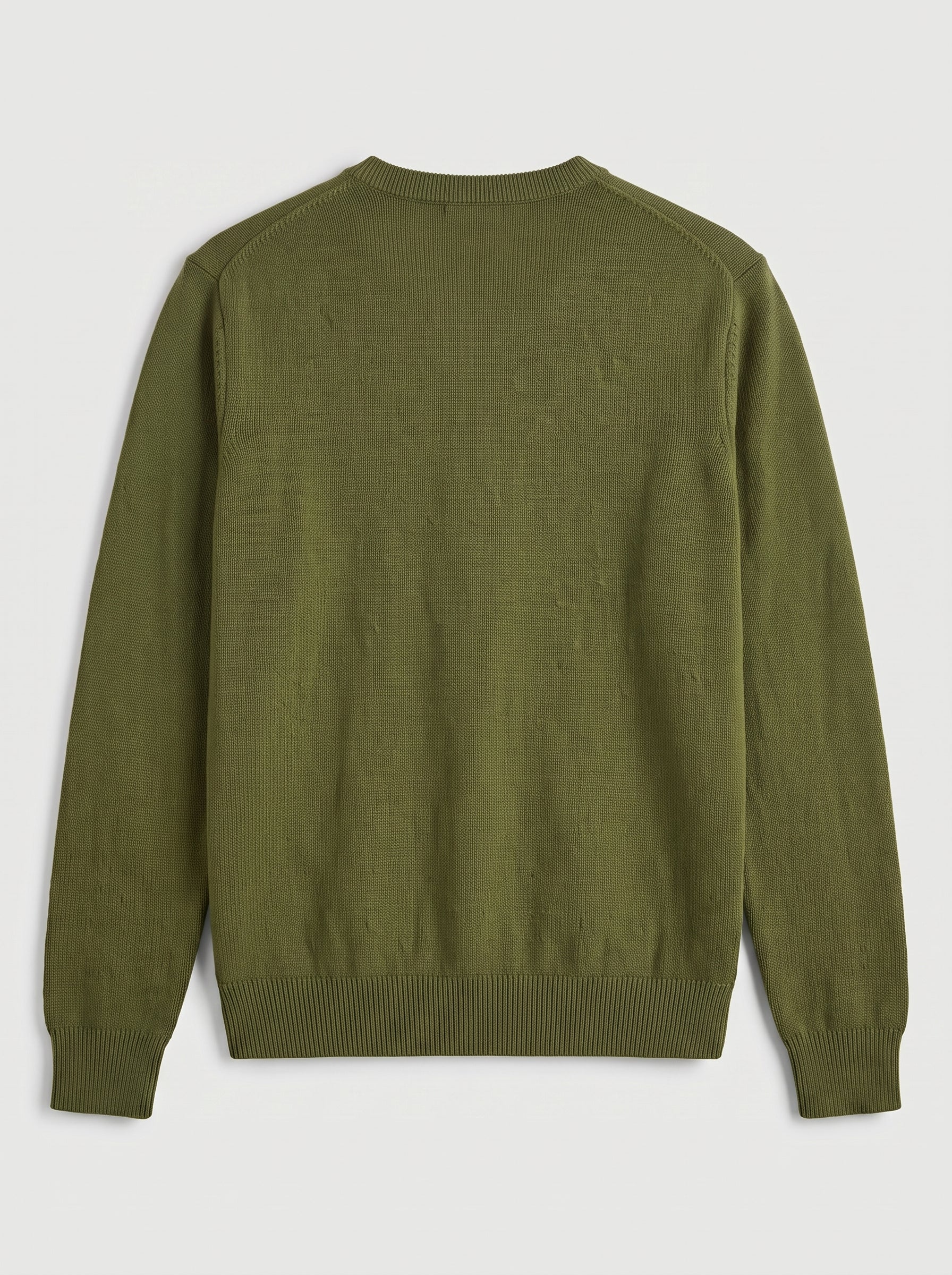 Fine Knit Wool V-Neck Sweater — Olive