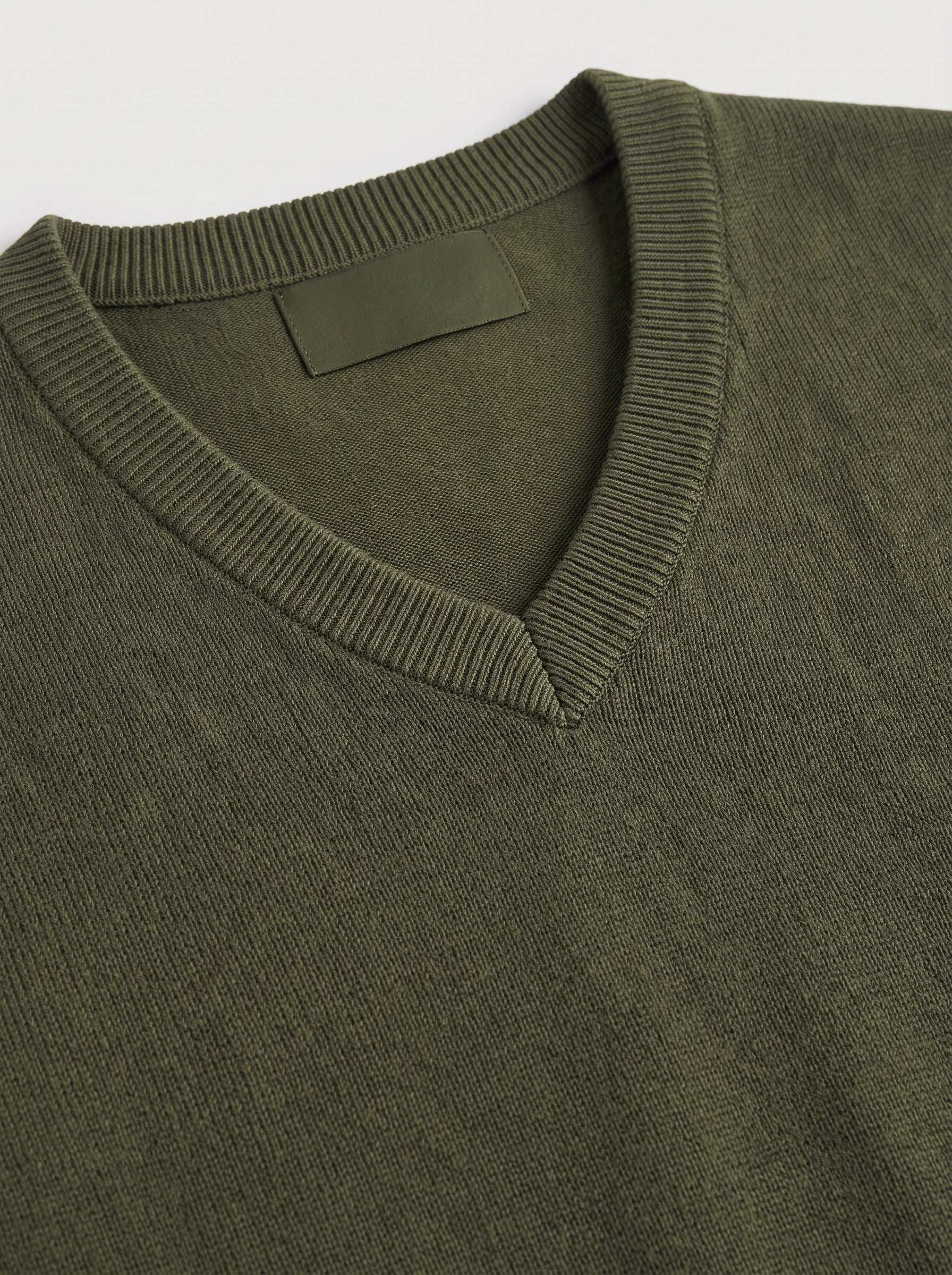 Fine Knit Wool V-Neck Sweater — Olive