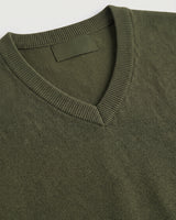 Fine Knit Wool V-Neck Sweater — Olive