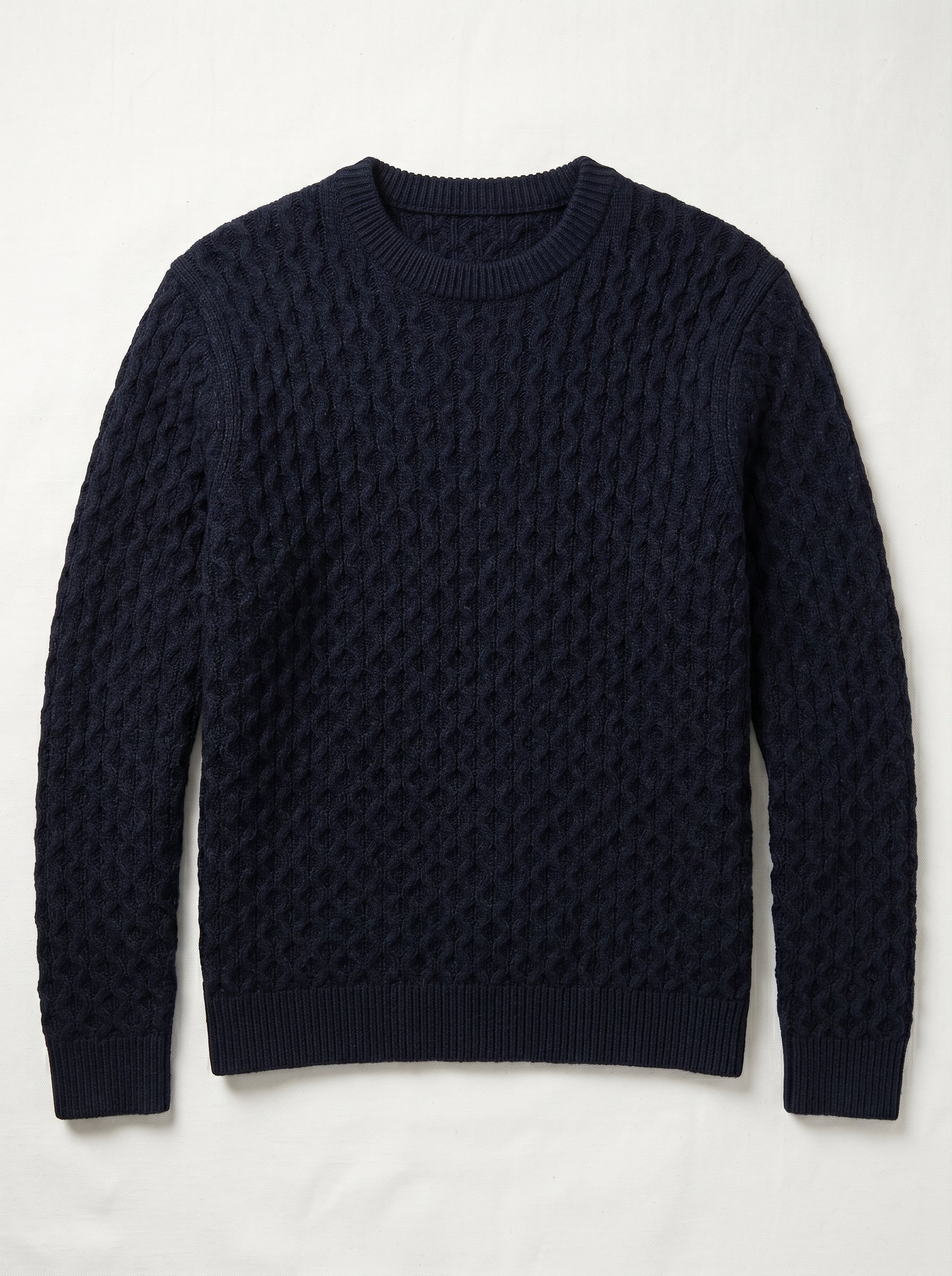 Men's Cable Knit Crew Neck Pullover — Navy — 01
