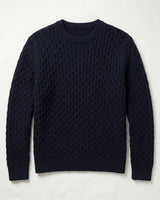 Men's Cable Knit Crew Neck Pullover — Navy — 01