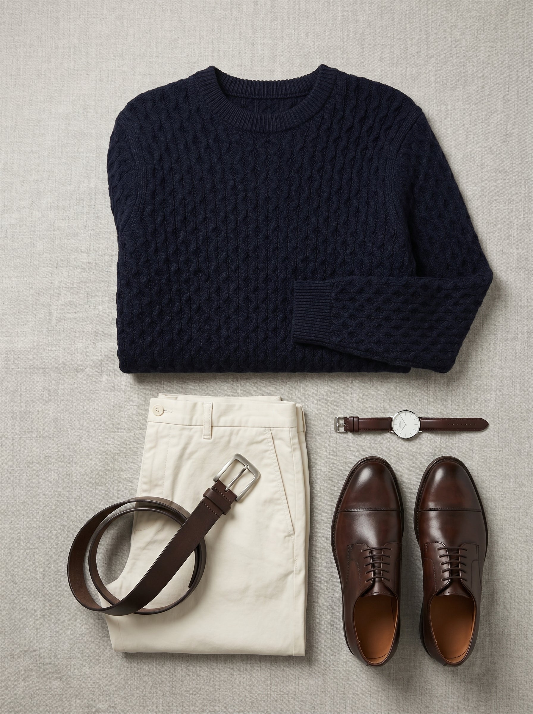 Men's Cable Knit Crew Neck Pullover — Navy — 04