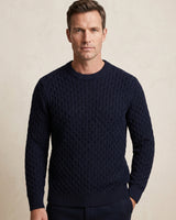 Men's Cable Knit Crew Neck Pullover — Navy — 05