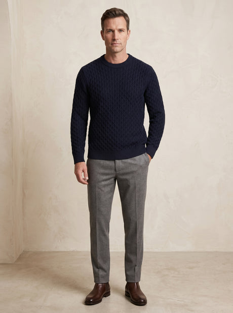 Men's Cable Knit Crew Neck Pullover