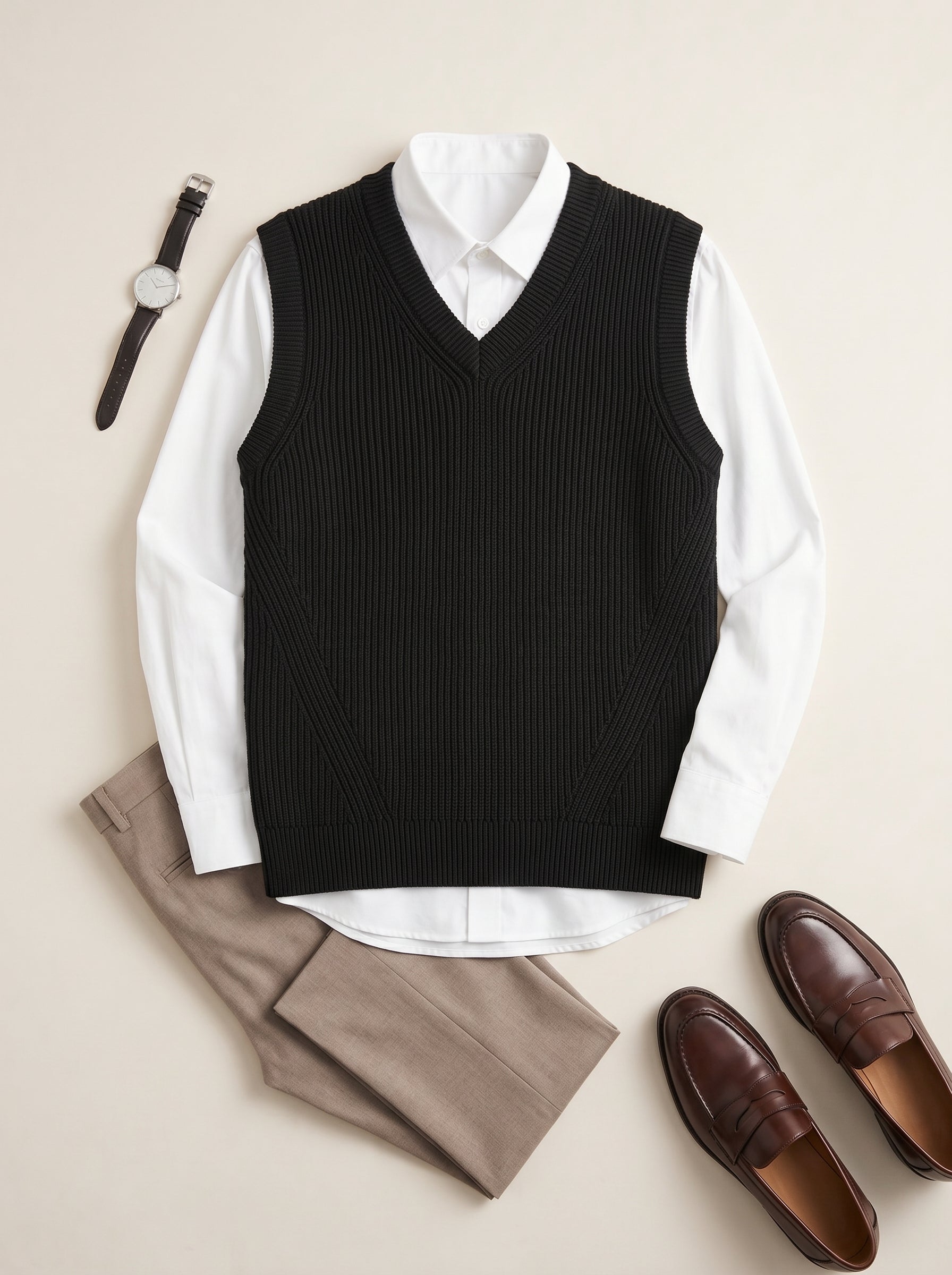 Sleeveless V-Neck Vest — Black