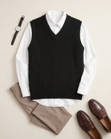 Sleeveless V-Neck Vest — Black