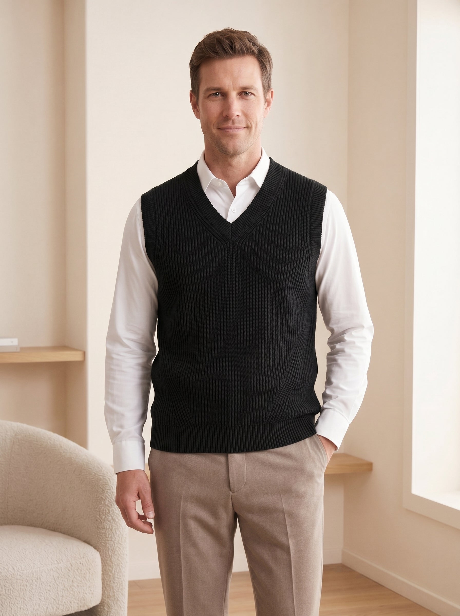 Sleeveless V-Neck Vest — Black