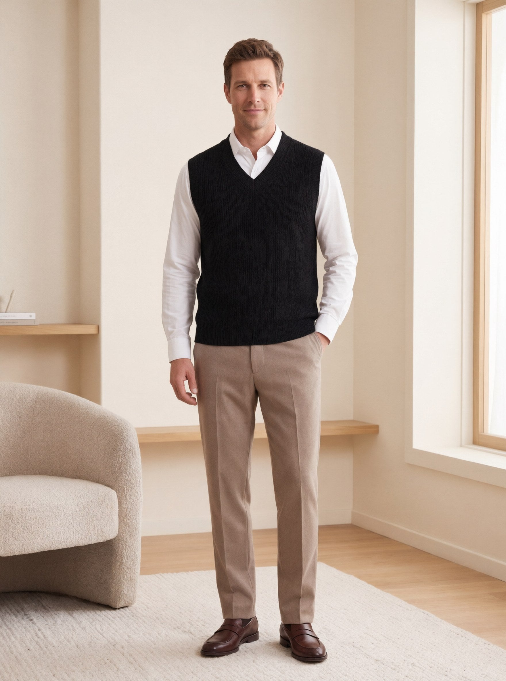 ZHILIFS men's sleeveless V-neck sweater vest in Black