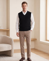 ZHILIFS men's sleeveless V-neck sweater vest in Black