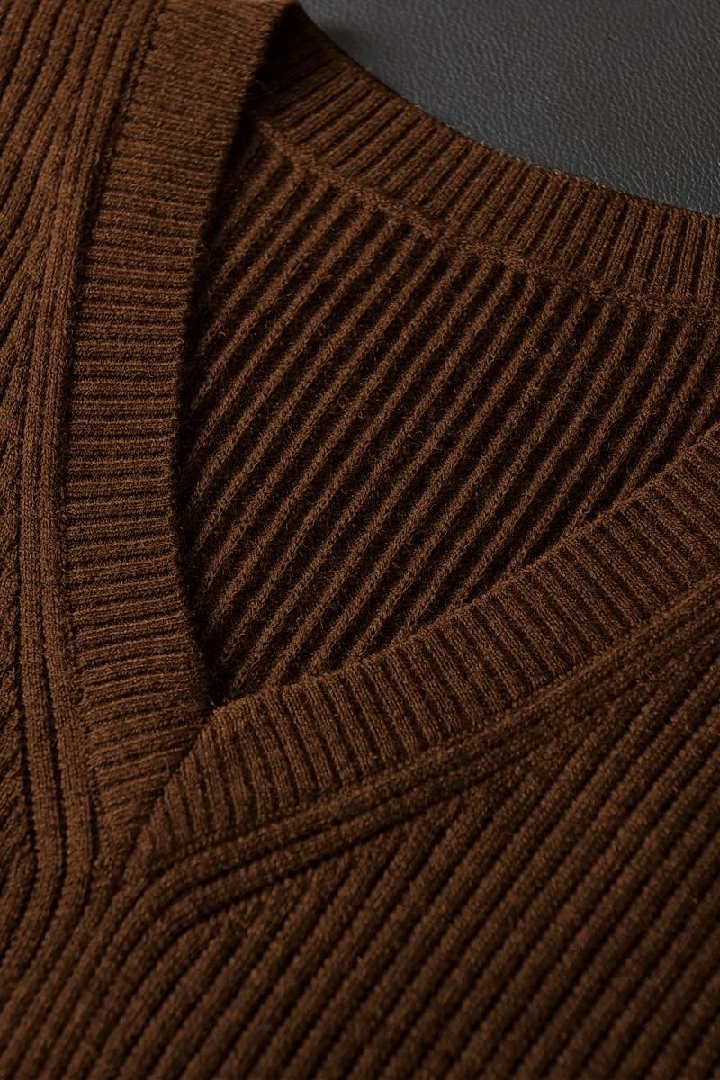 ZHILIFS men's sleeveless V-neck ribbed sweater vest in Chocolate