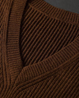 ZHILIFS men's sleeveless V-neck ribbed sweater vest in Chocolate