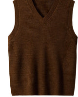 ZHILIFS men's sleeveless V-neck ribbed sweater vest in Chocolate