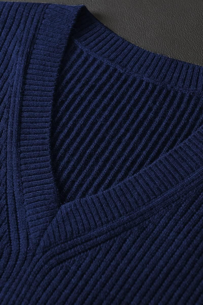 ZHILIFS men's sleeveless V-neck ribbed sweater vest in Dark blue
