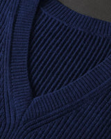 ZHILIFS men's sleeveless V-neck ribbed sweater vest in Dark blue