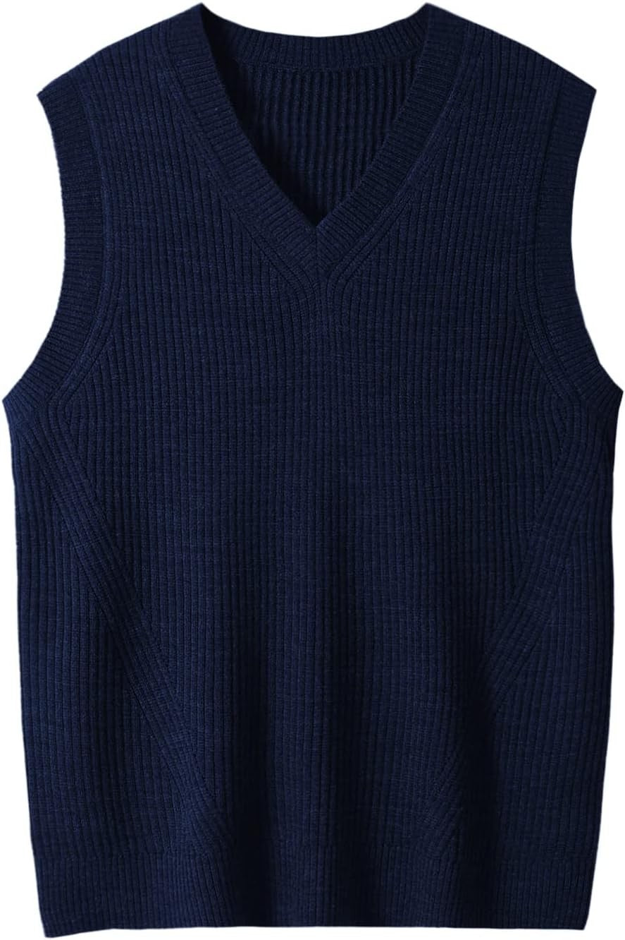 ZHILIFS men's sleeveless V-neck ribbed sweater vest in Dark blue
