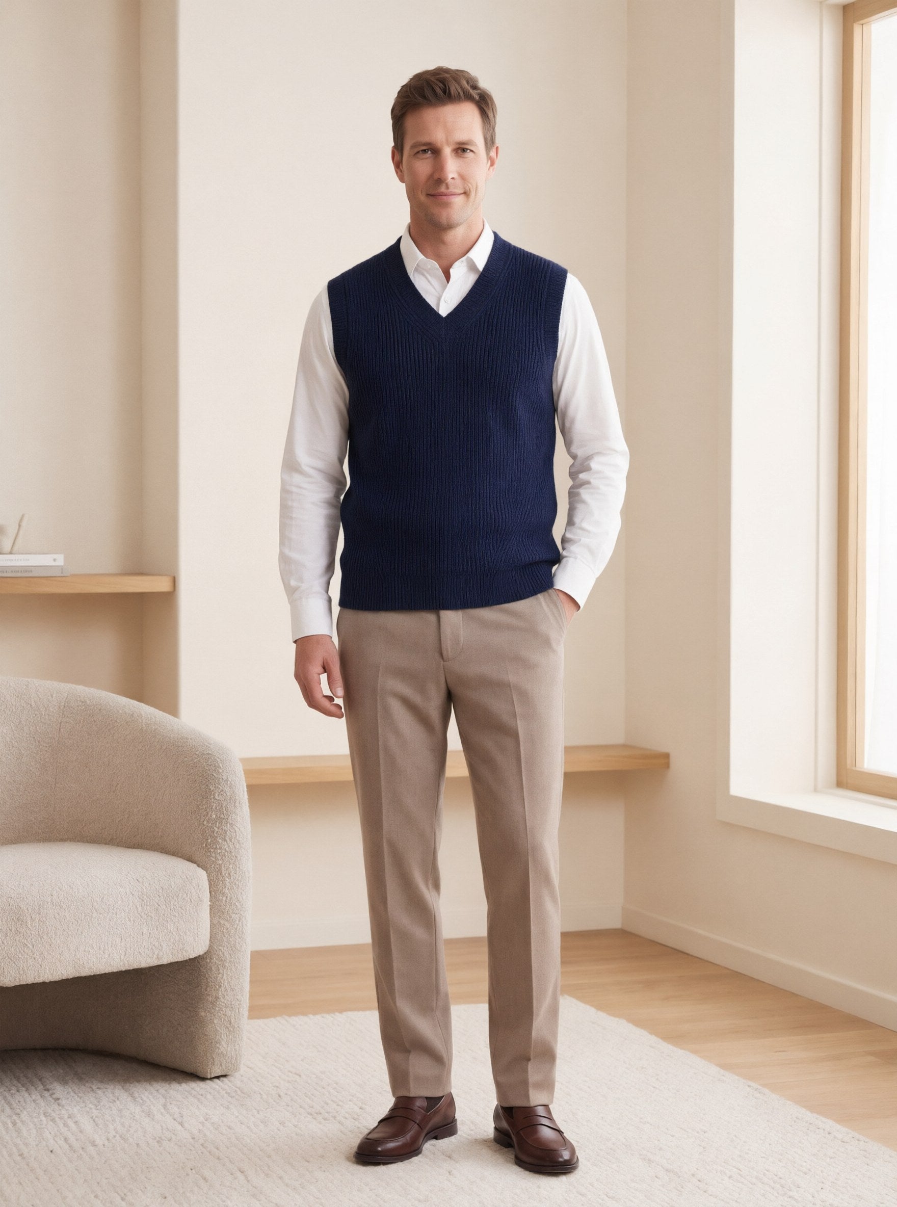 ZHILIFS men's sleeveless V-neck sweater vest in Dark blue