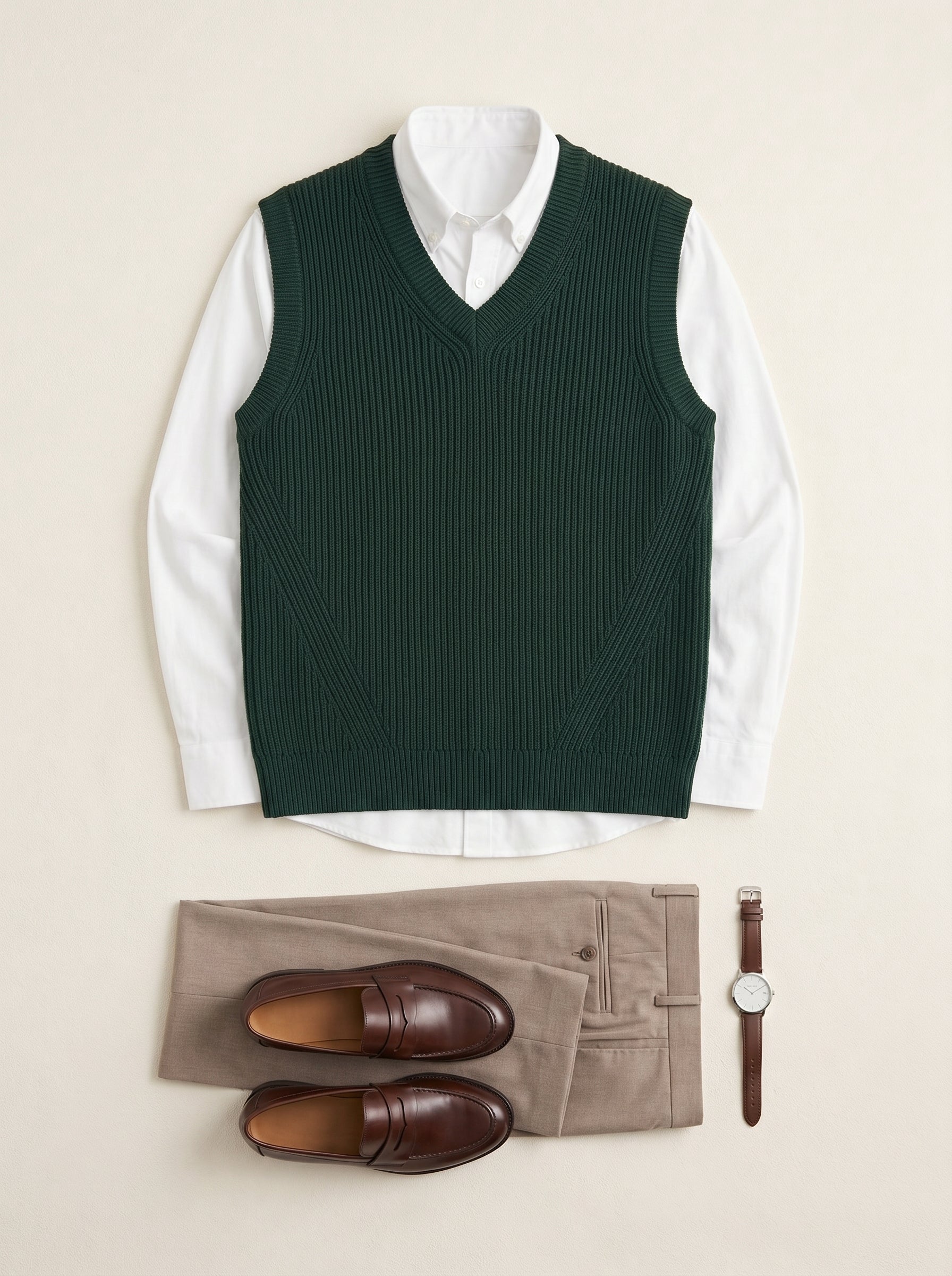 Sleeveless V-Neck Vest — Dark green