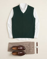 Sleeveless V-Neck Vest — Dark green