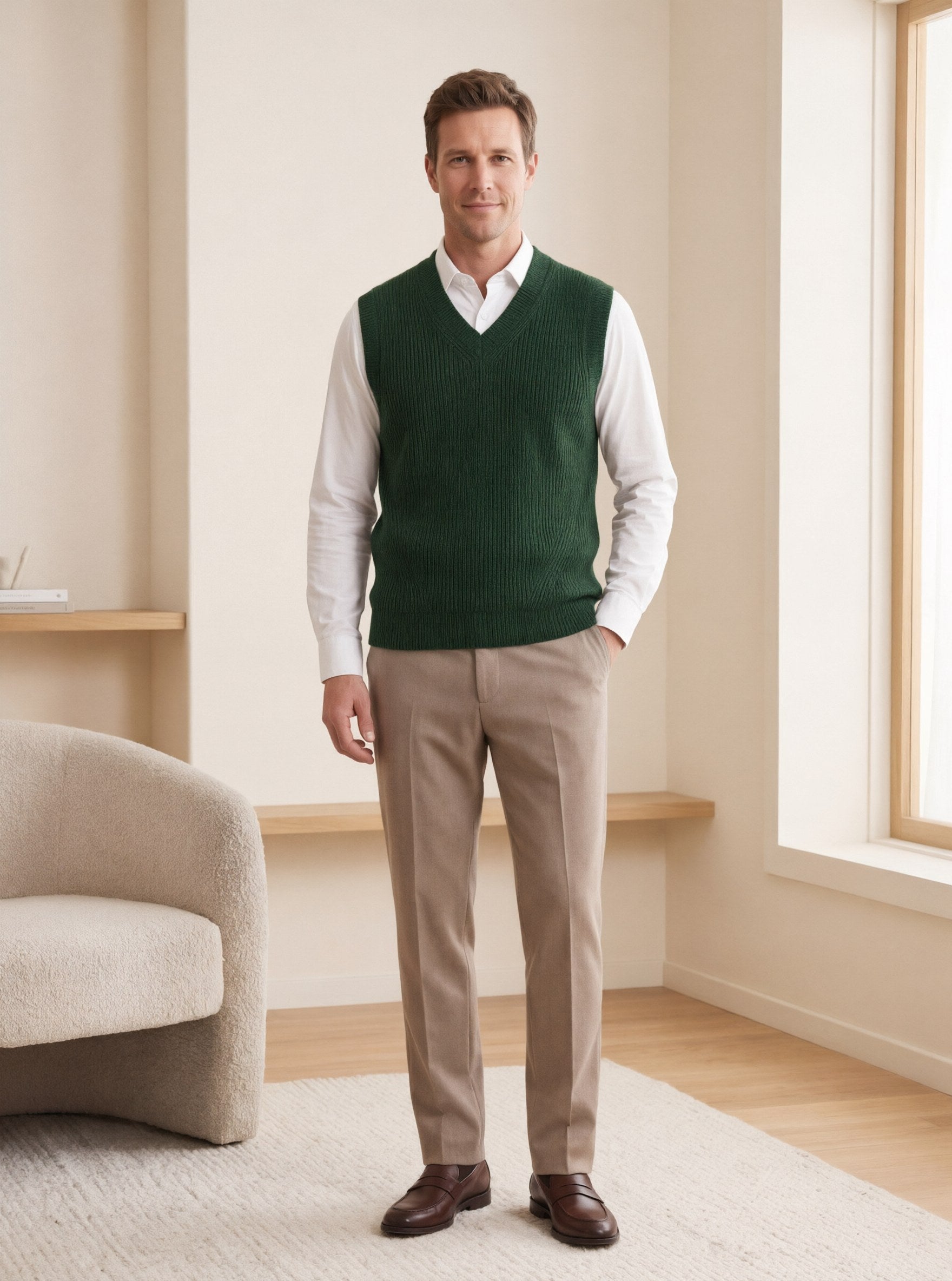 ZHILIFS men's sleeveless V-neck sweater vest in Dark green