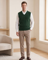 ZHILIFS men's sleeveless V-neck sweater vest in Dark green