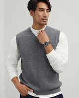 ZHILIFS men's sleeveless V-neck ribbed sweater vest in Grey