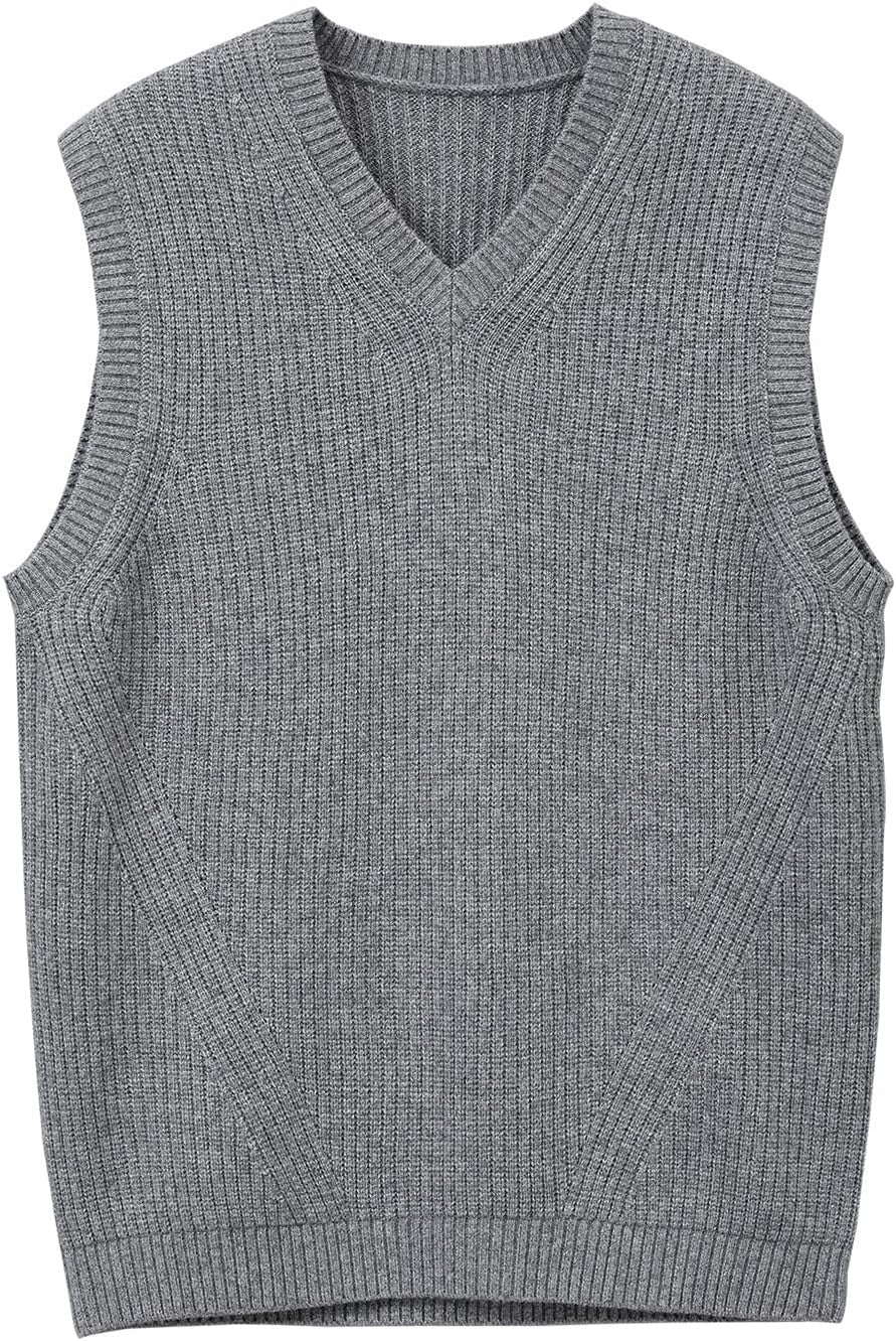 ZHILIFS men's sleeveless V-neck ribbed sweater vest in Grey