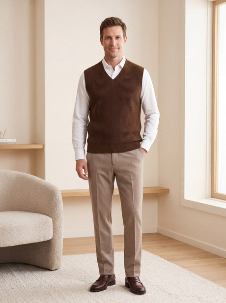 ZHILIFS Men's Sleeveless Sweater Vest - V-Neck Wool Blend Knit Layering Top