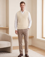 ZHILIFS men's sleeveless V-neck sweater vest in White