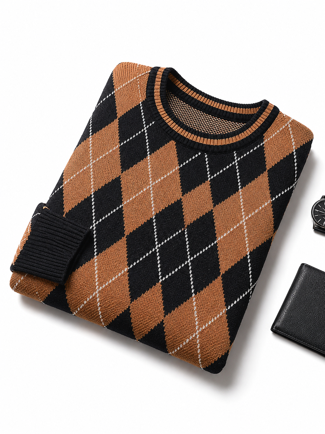 Checkered Crew Neck Sweater — Multicolor