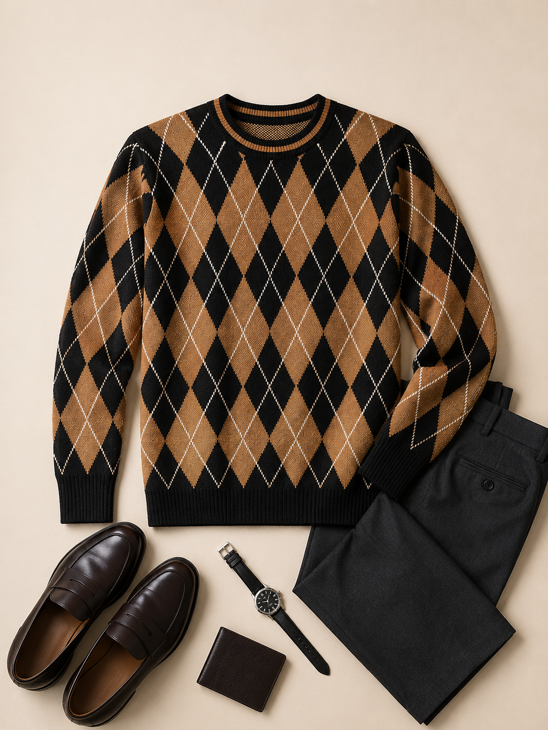 Checkered Crew Neck Sweater — Multicolor