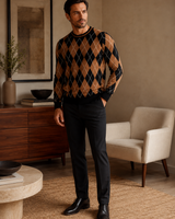 Checkered Crew Neck Sweater — Multicolor