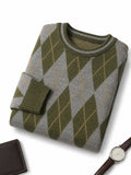 ZHILIFS | Men's Checkered Crew Neck Wool Blend Sweater