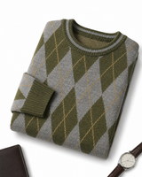 Checkered Crew Neck Sweater — Olive