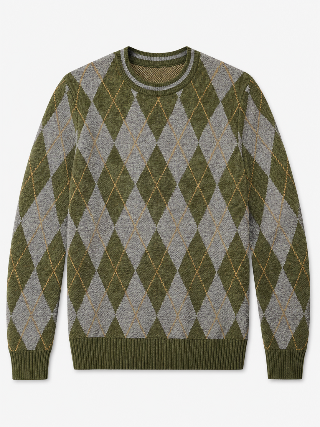 Checkered Crew Neck Sweater — Olive