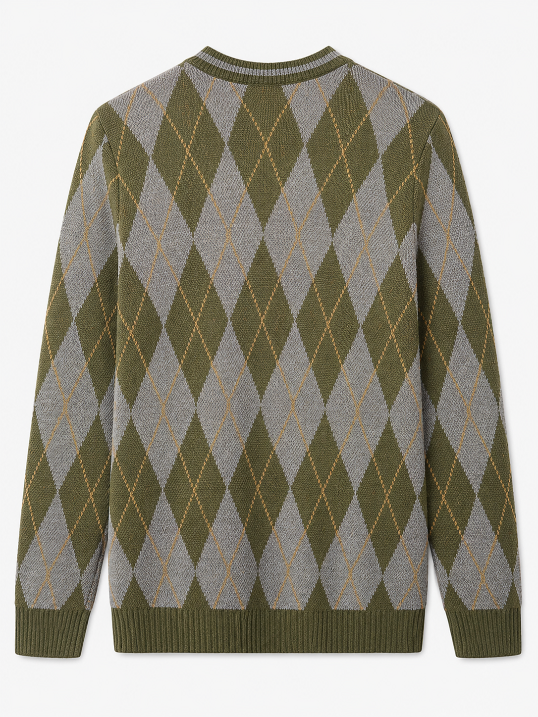 Checkered Crew Neck Sweater — Olive