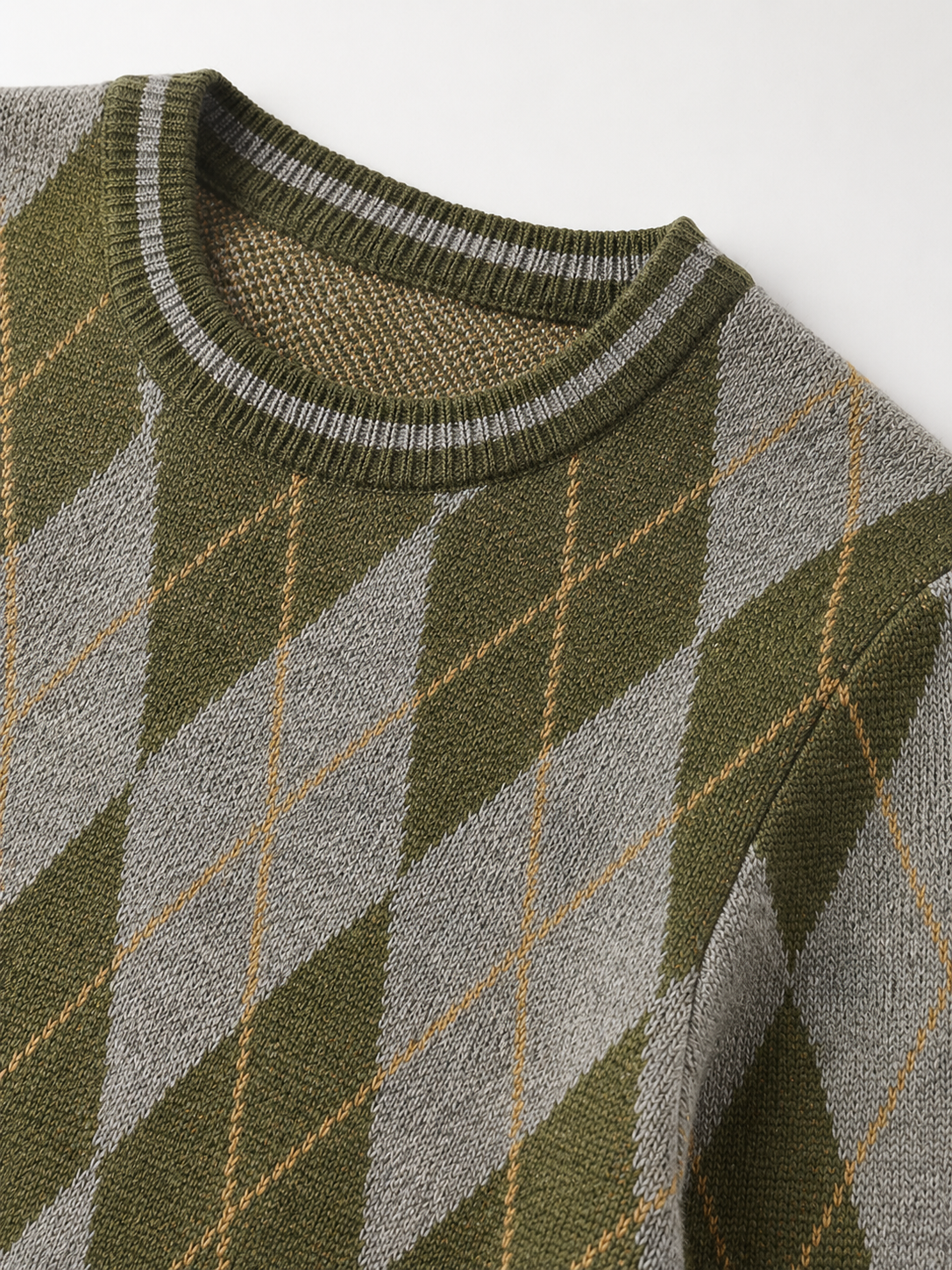 Checkered Crew Neck Sweater — Olive