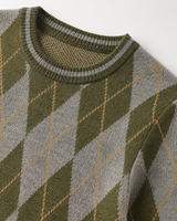 Checkered Crew Neck Sweater — Olive