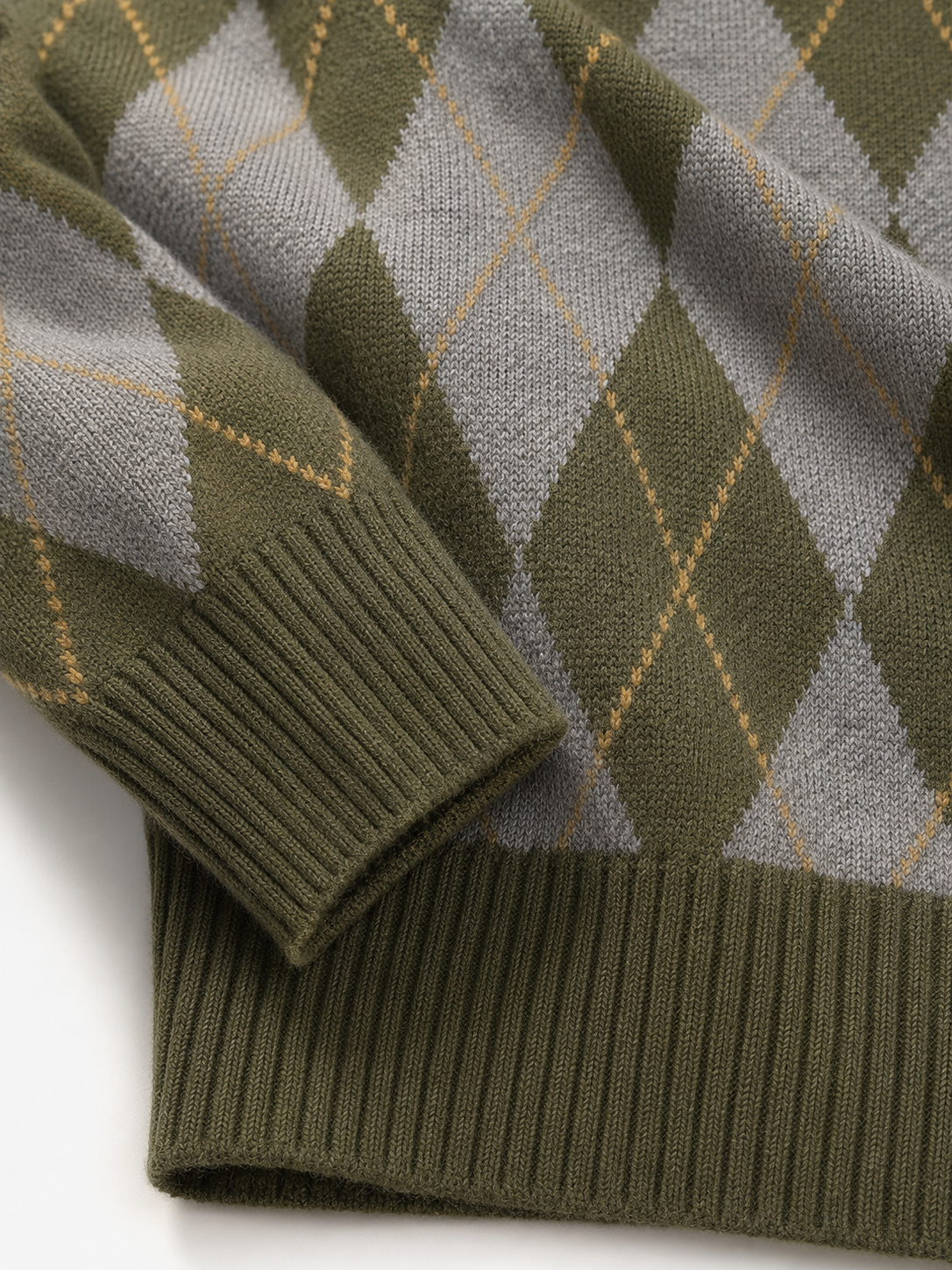 Checkered Crew Neck Sweater — Olive