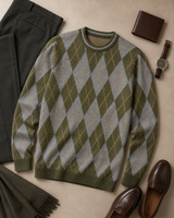 Checkered Crew Neck Sweater — Olive