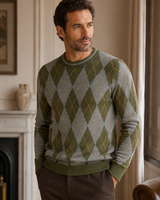 Checkered Crew Neck Sweater — Olive