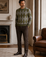 Checkered Crew Neck Sweater — Olive