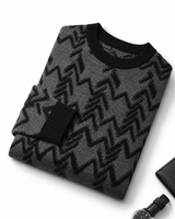 Diamond Knit Crew Neck Sweater — Black