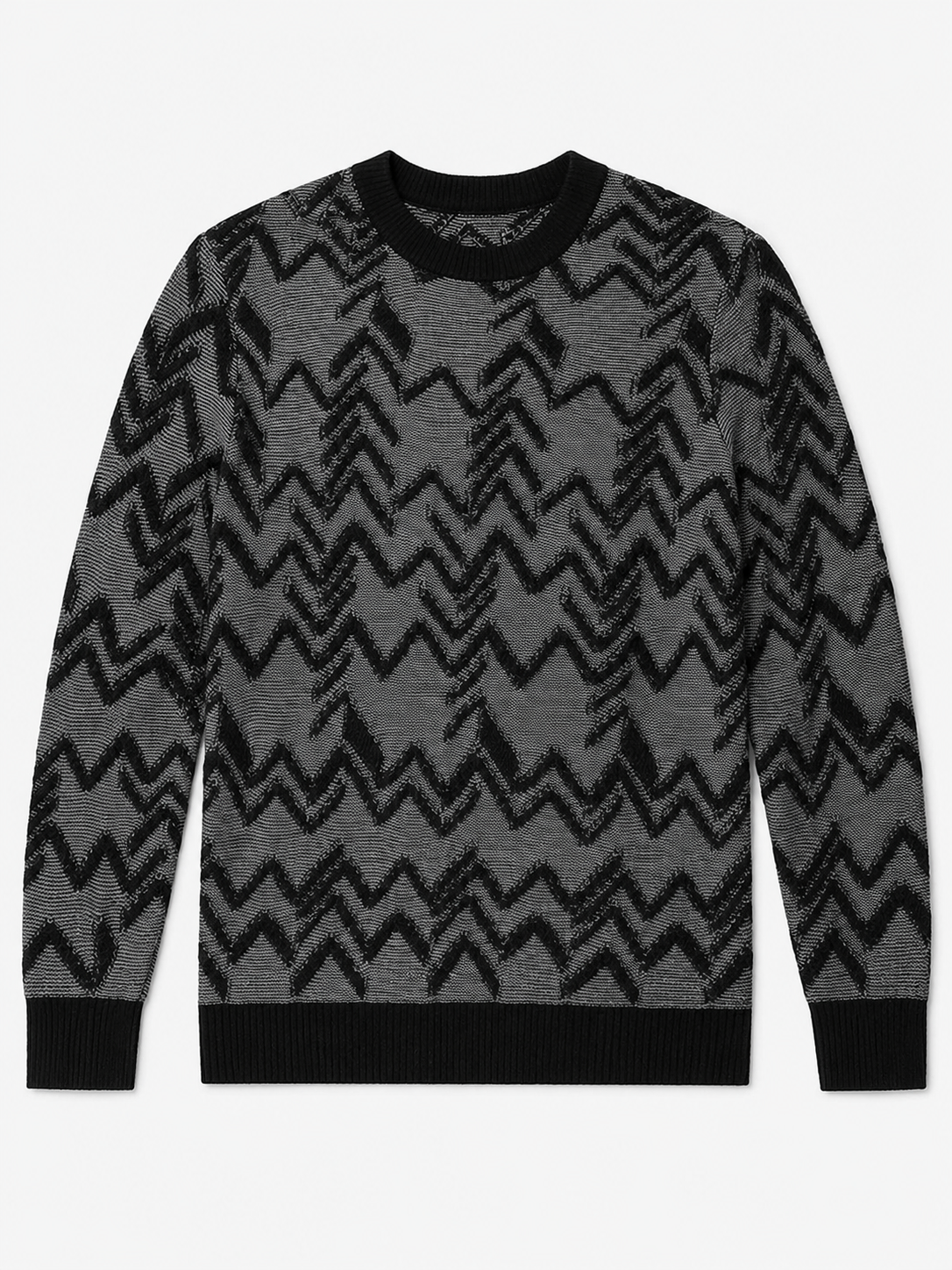 Diamond Knit Crew Neck Sweater — Black