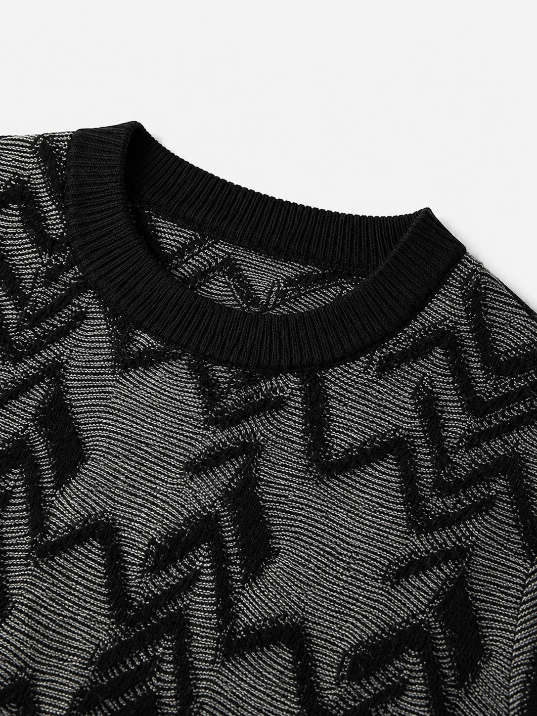Diamond Knit Crew Neck Sweater — Black