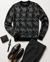 Diamond Knit Crew Neck Sweater — Black
