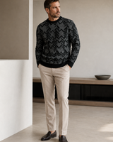 Diamond Knit Crew Neck Sweater — Black