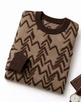 Diamond Knit Crew Neck Sweater — Brown