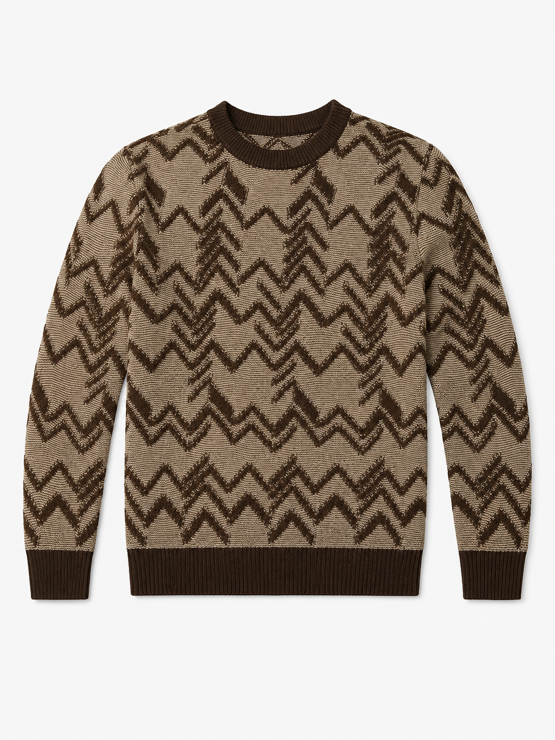 Diamond Knit Crew Neck Sweater — Brown