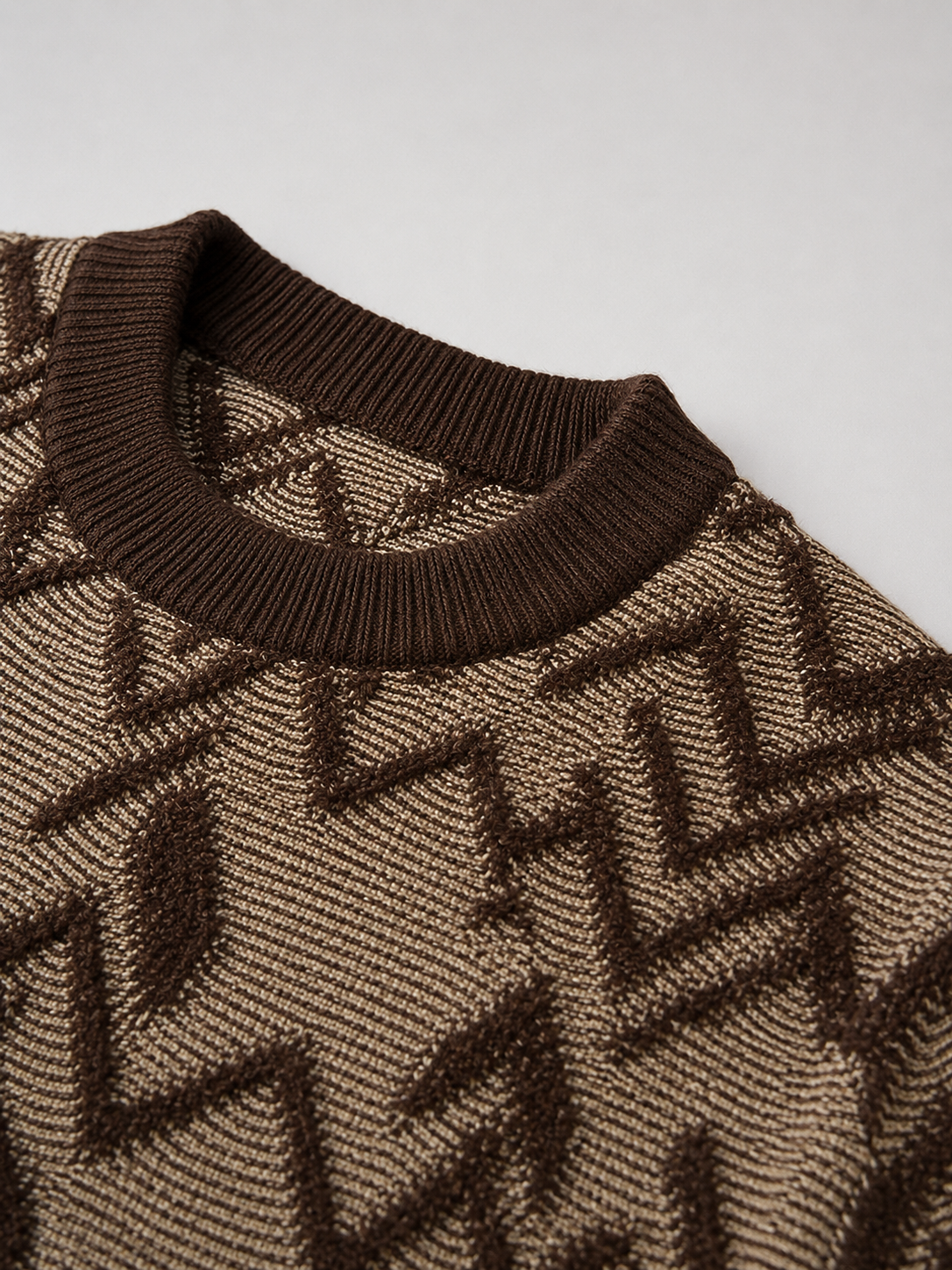 Diamond Knit Crew Neck Sweater — Brown